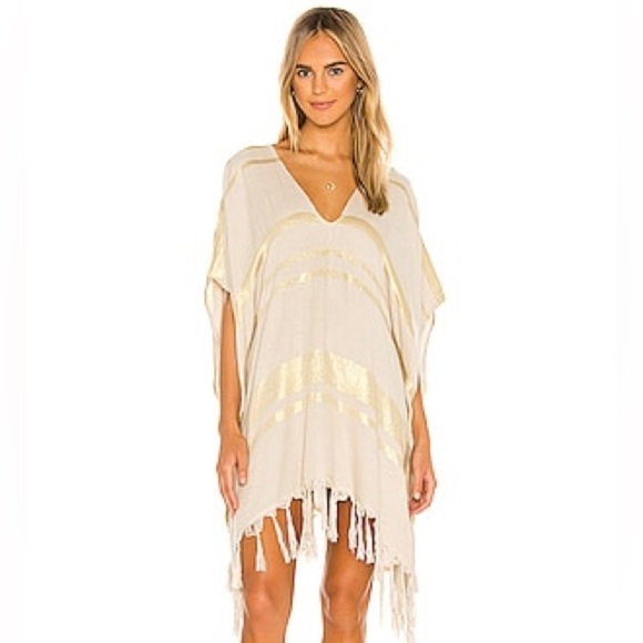 LSPACE Seaport Swim Cover Up Cream & Gold Tassel Oversized Shawl Size M/L - Picture 1 of 5